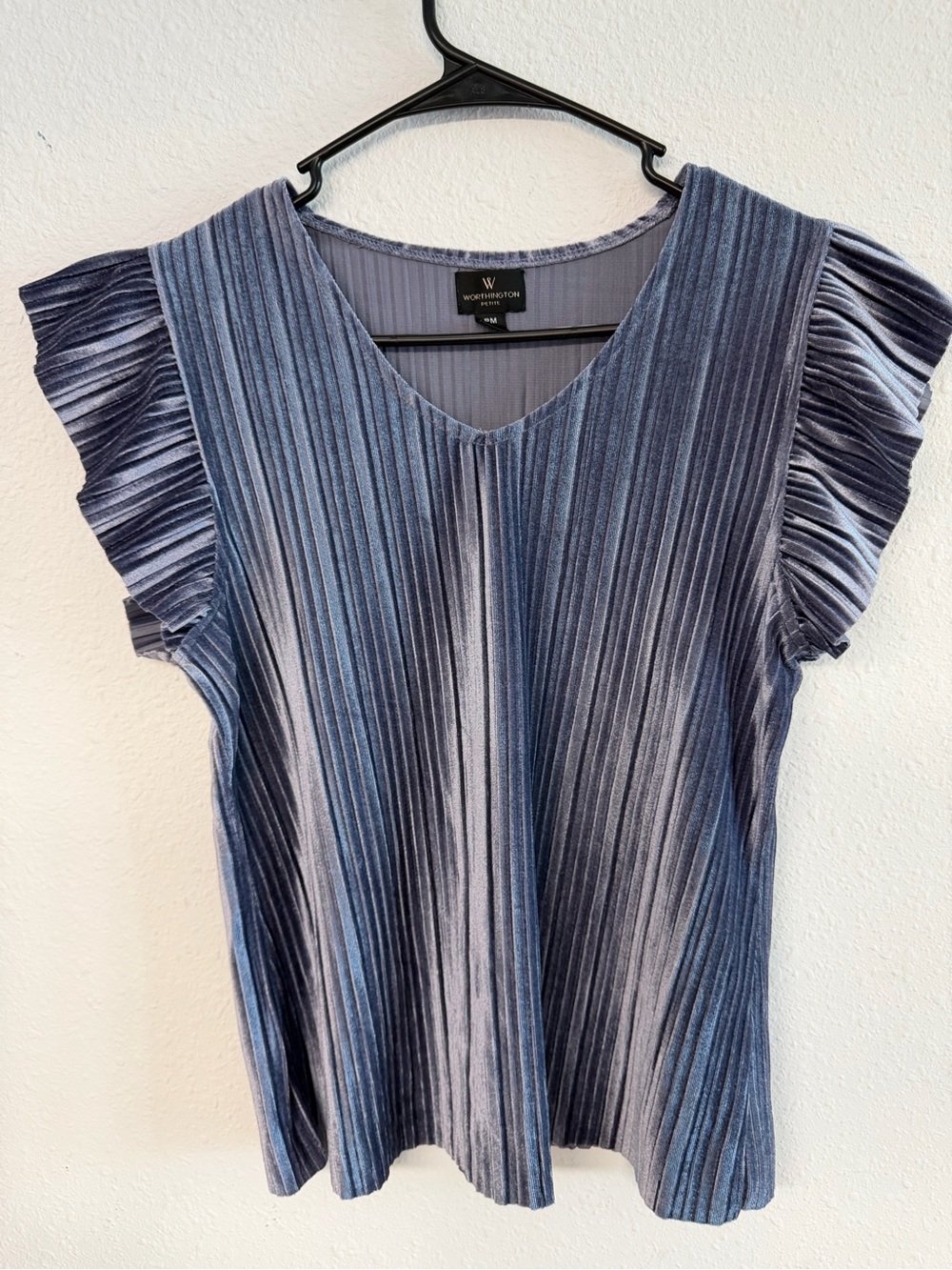 Worthington Petite Ribbed V-Neck Top in Dusty Blue